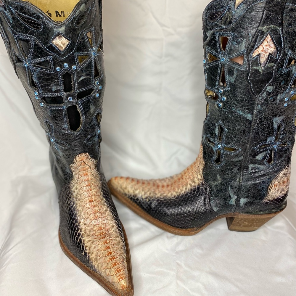 Corral Boot. Womens size 6.5. Black and Tan snake skin. Lightly worn. No box.
